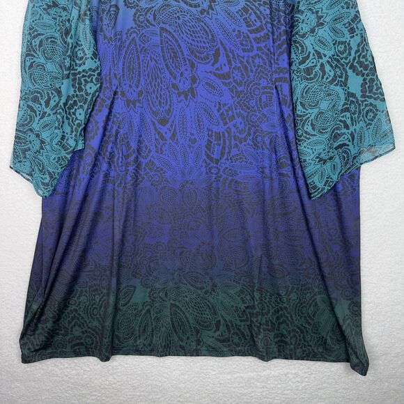 Catherines Midi Shift Dress 5X Tulip Slit Sleeve Ombré Embellishment Neck Boho - Picture 12 of 13